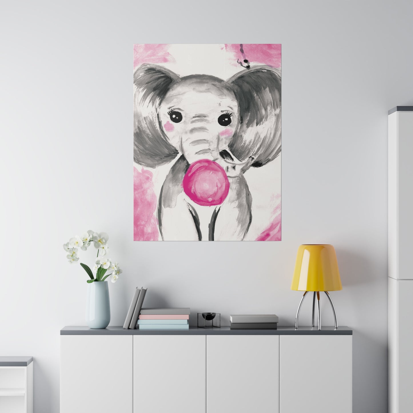 Little Elephant with pink bubblegum without AI - Matte Canvas, Stretched, 0.75"