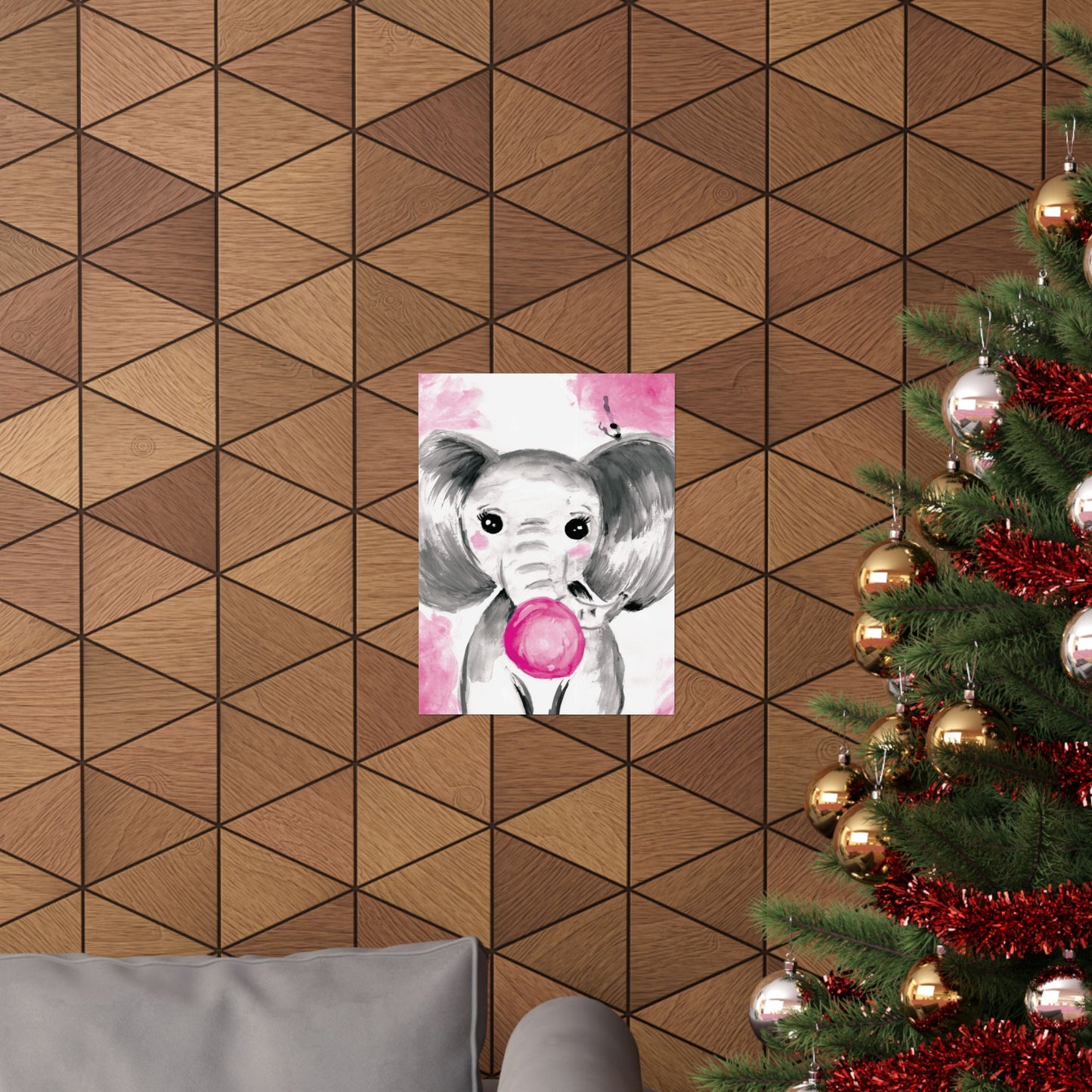 Little Elephant with pink bubblegum without AI - Matte Vertical Posters