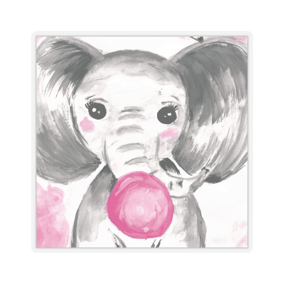 Little Elephant with pink bubblegum without AI - Kiss-Cut Stickers