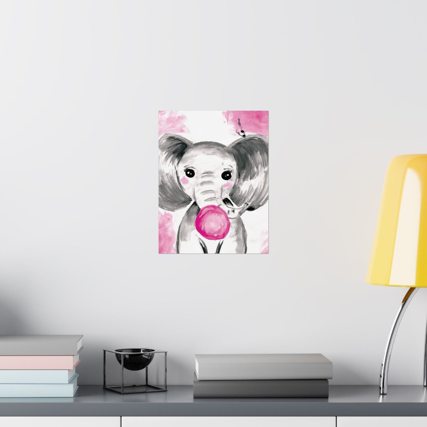 Little Elephant with pink bubblegum without AI - Matte Vertical Posters