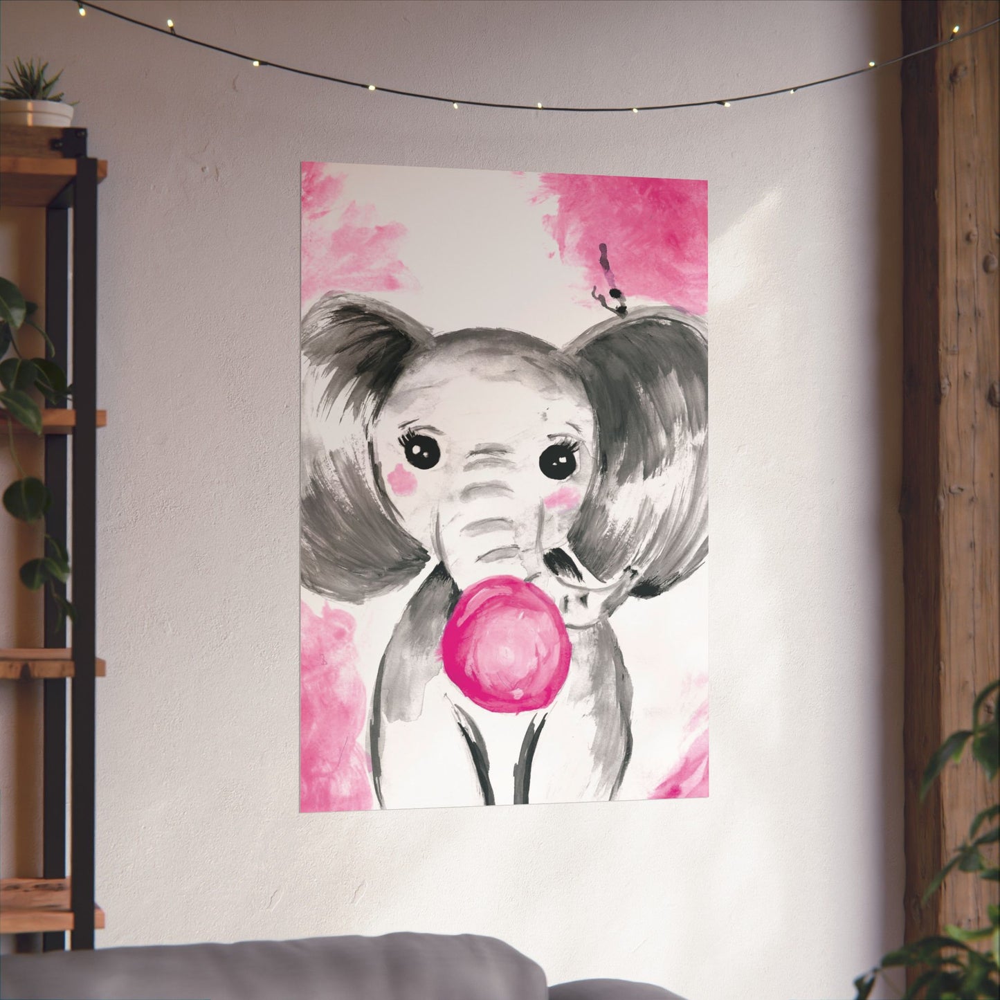 Little Elephant with pink bubblegum without AI - Matte Vertical Posters
