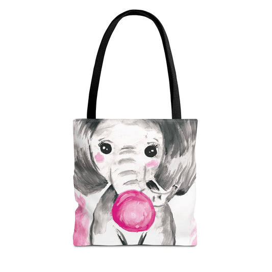 Little Elephant with pink bubblegum without AI - Tote Bag (AOP)