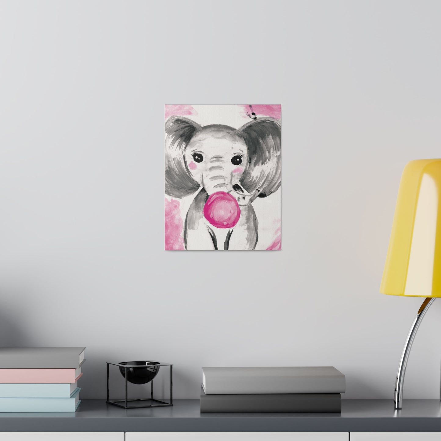 Little Elephant with pink bubblegum without AI - Matte Canvas, Stretched, 0.75"