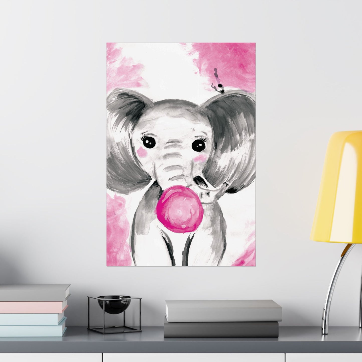 Little Elephant with pink bubblegum without AI - Matte Vertical Posters