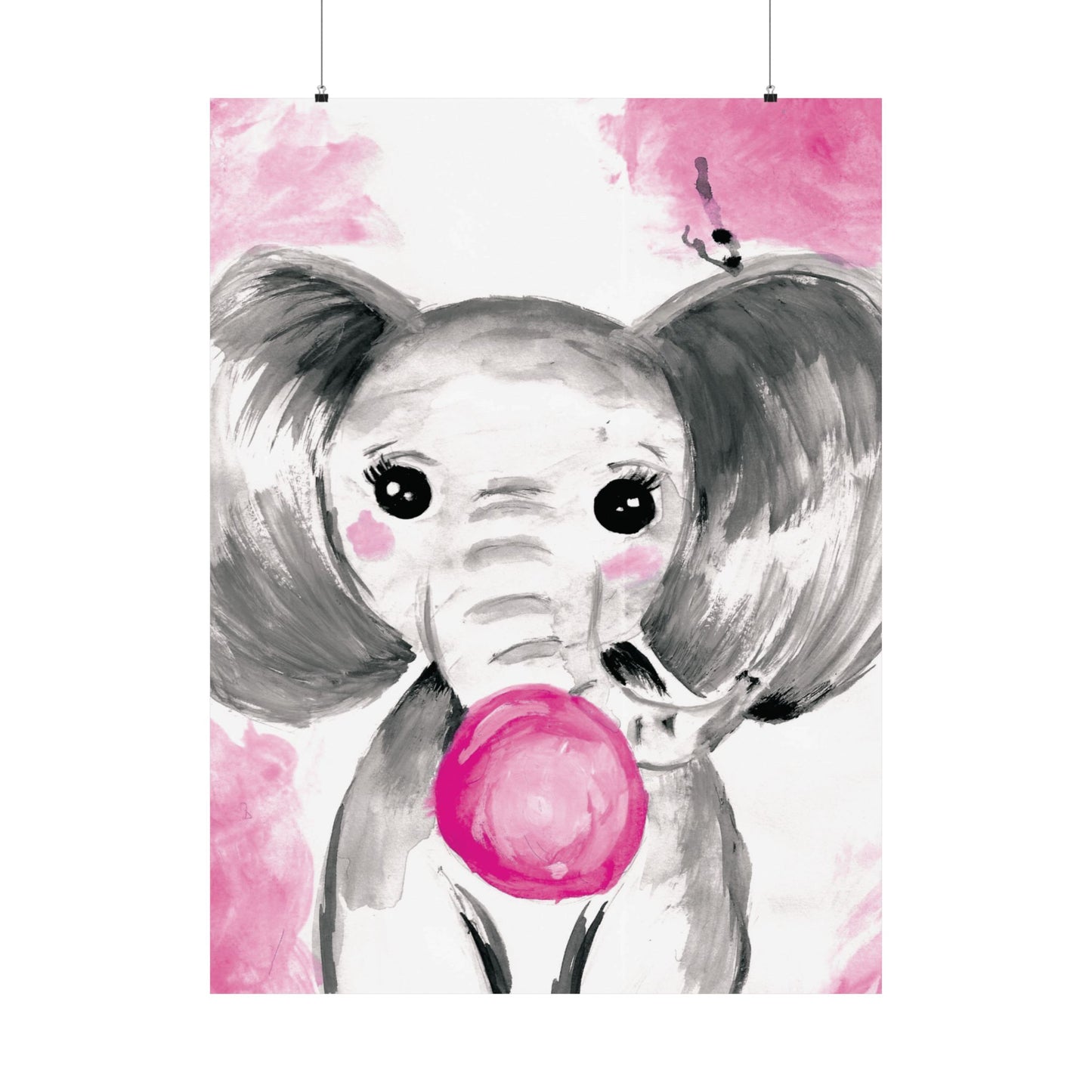 Little Elephant with pink bubblegum without AI - Matte Vertical Posters