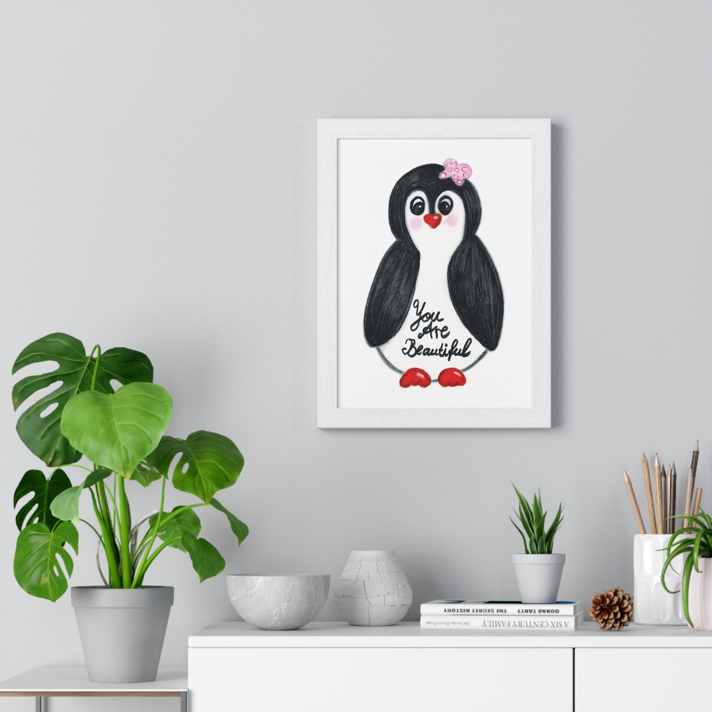 Little penguin beautiful - Vertical Framed Poster