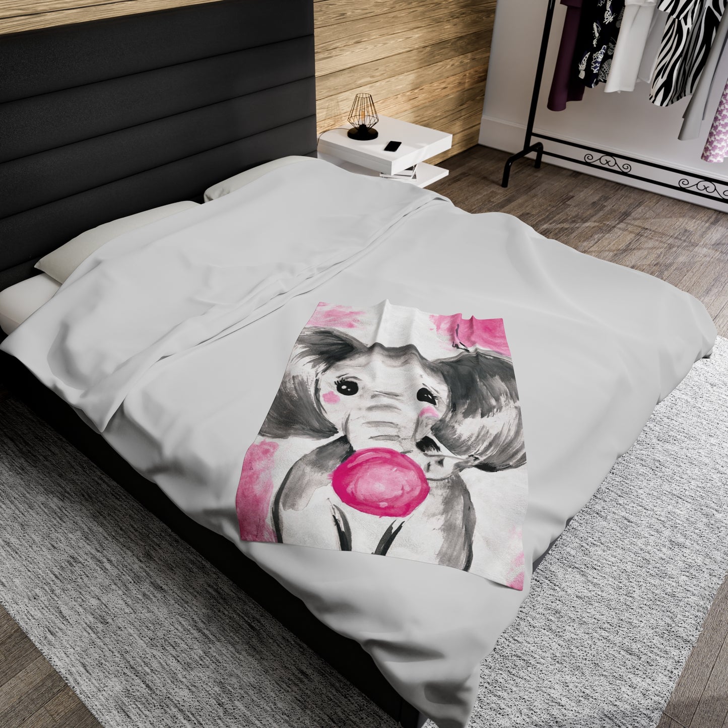 Little Elephant with pink bubblegum without AI - Velveteen Plush Blanket