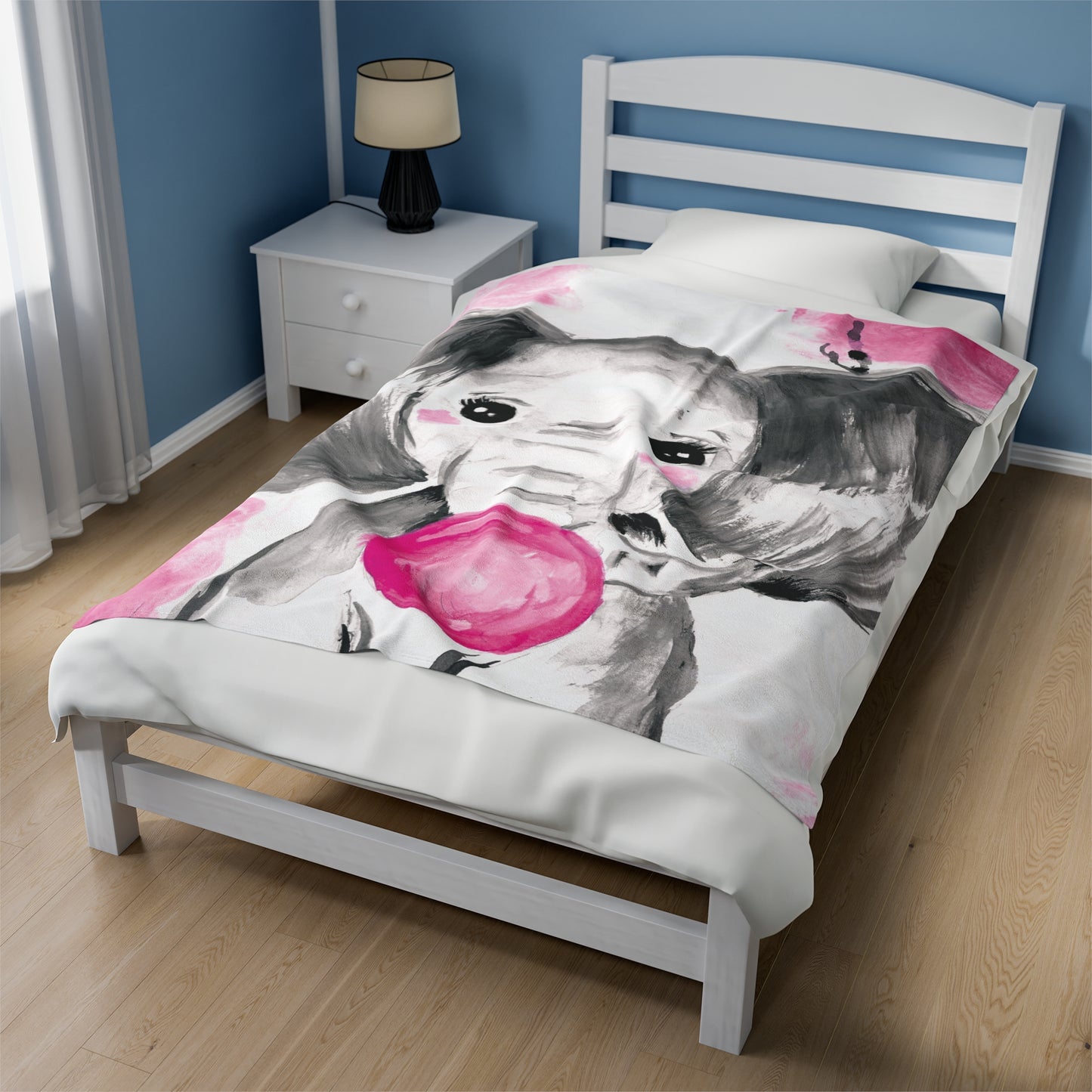 Little Elephant with pink bubblegum without AI - Velveteen Plush Blanket