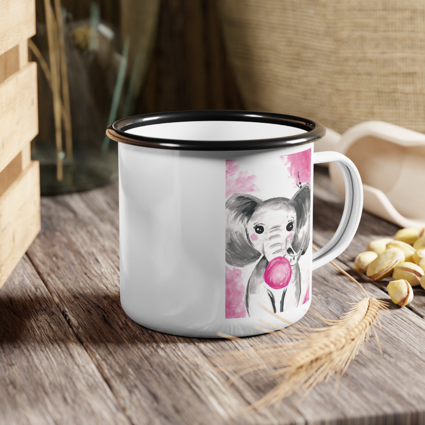 Little Elephant with pink bubblegum without AI - Enamel Camp Cup