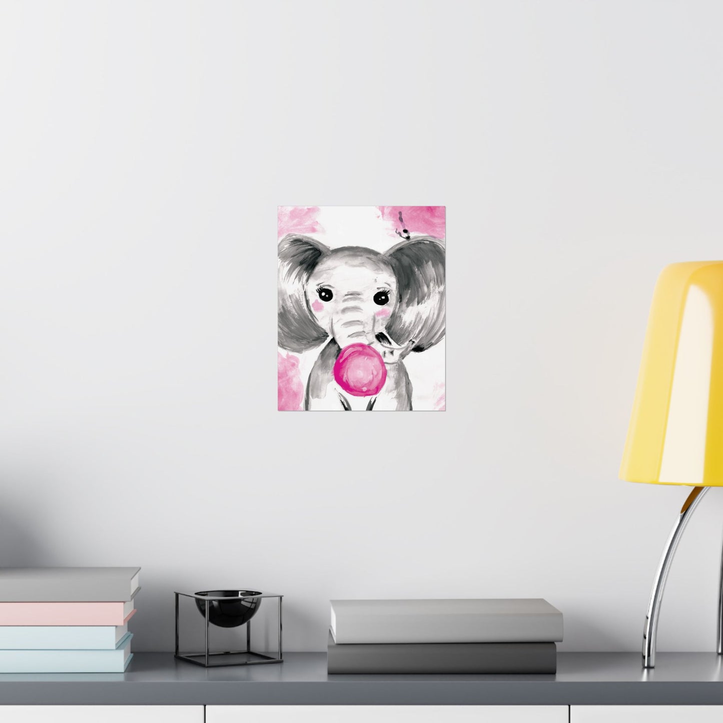 Little Elephant with pink bubblegum without AI - Matte Vertical Posters