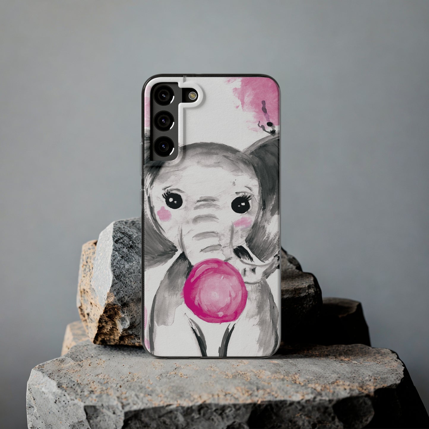 Little Elephant with pink bubblegum without AI - Soft Phone Cases