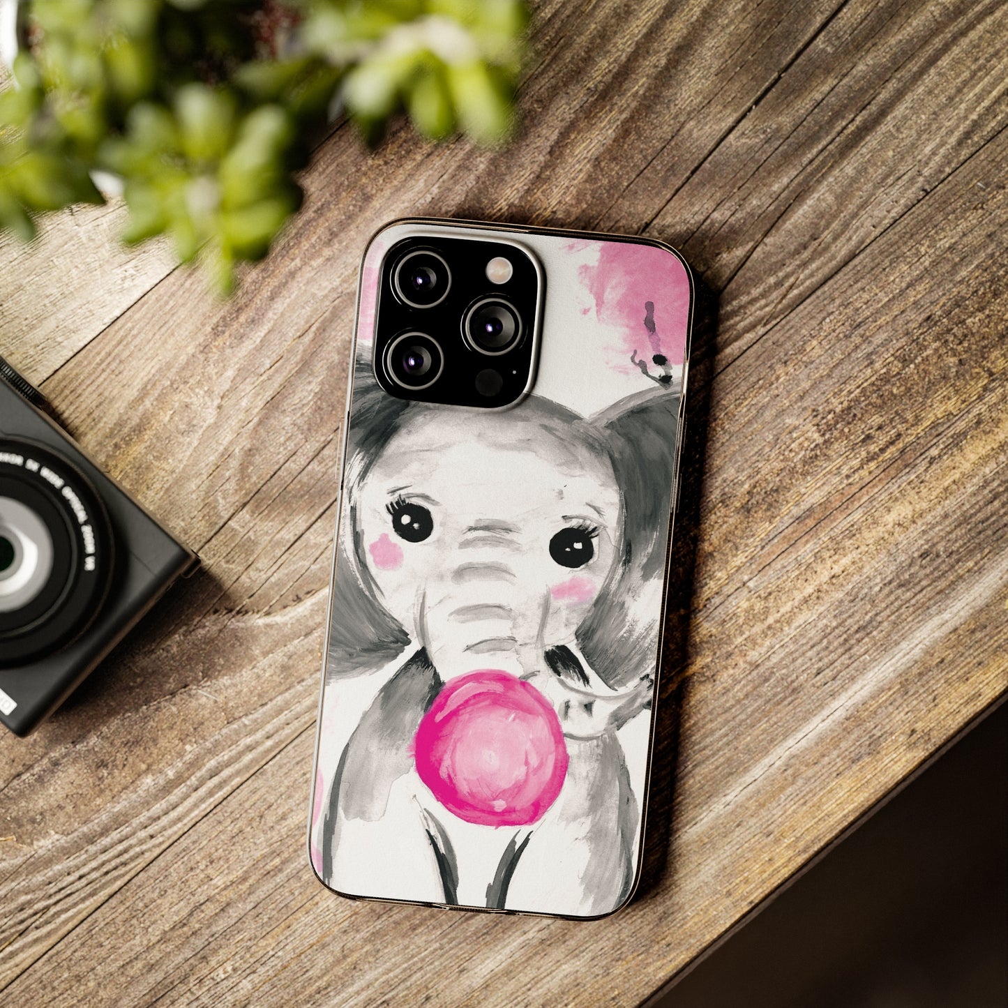Little Elephant with pink bubblegum without AI - Soft Phone Cases
