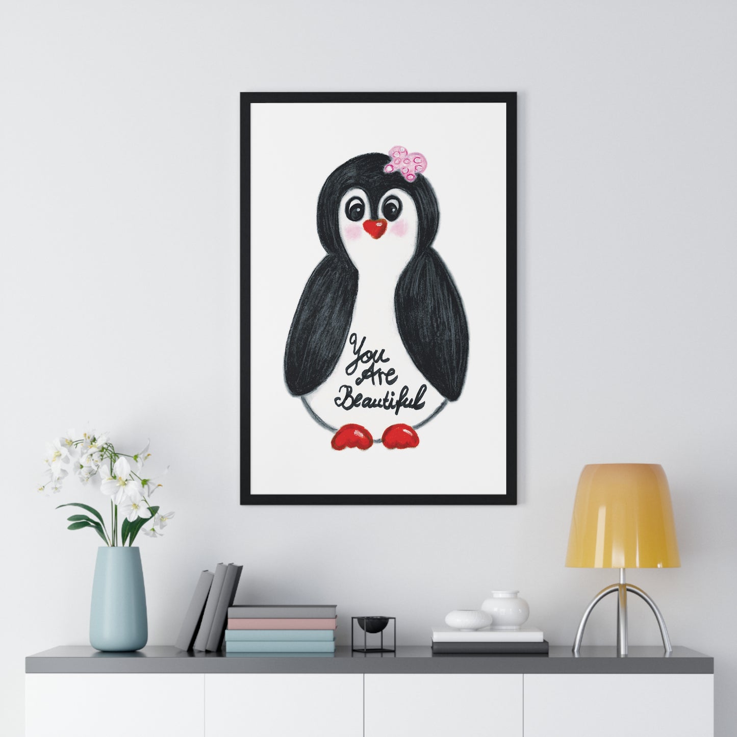 Little penguin beautiful - Vertical Framed Poster