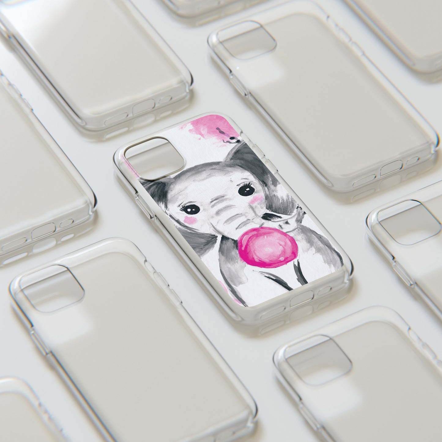 Little Elephant with pink bubblegum without AI - Soft Phone Cases