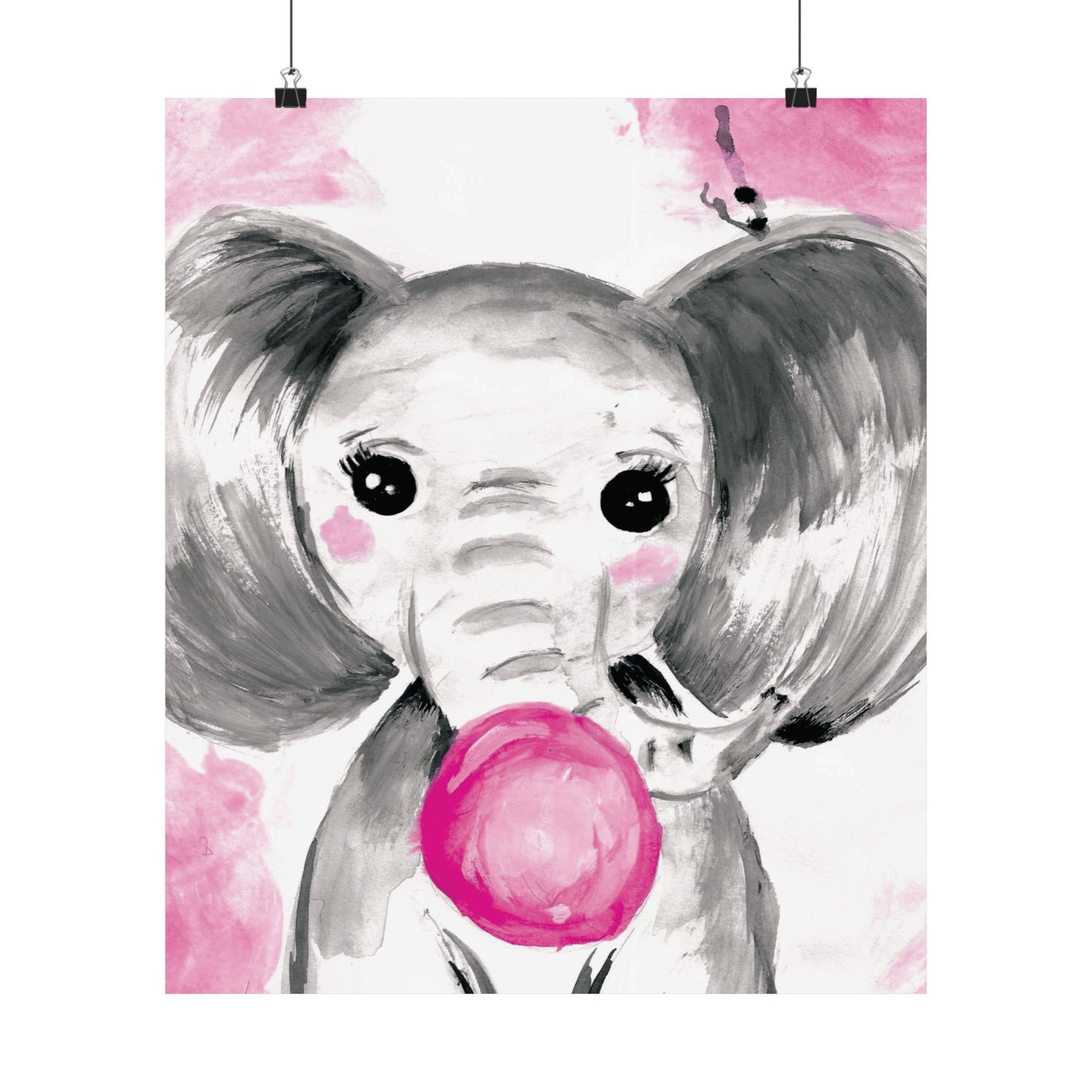 Little Elephant with pink bubblegum without AI - Matte Vertical Posters