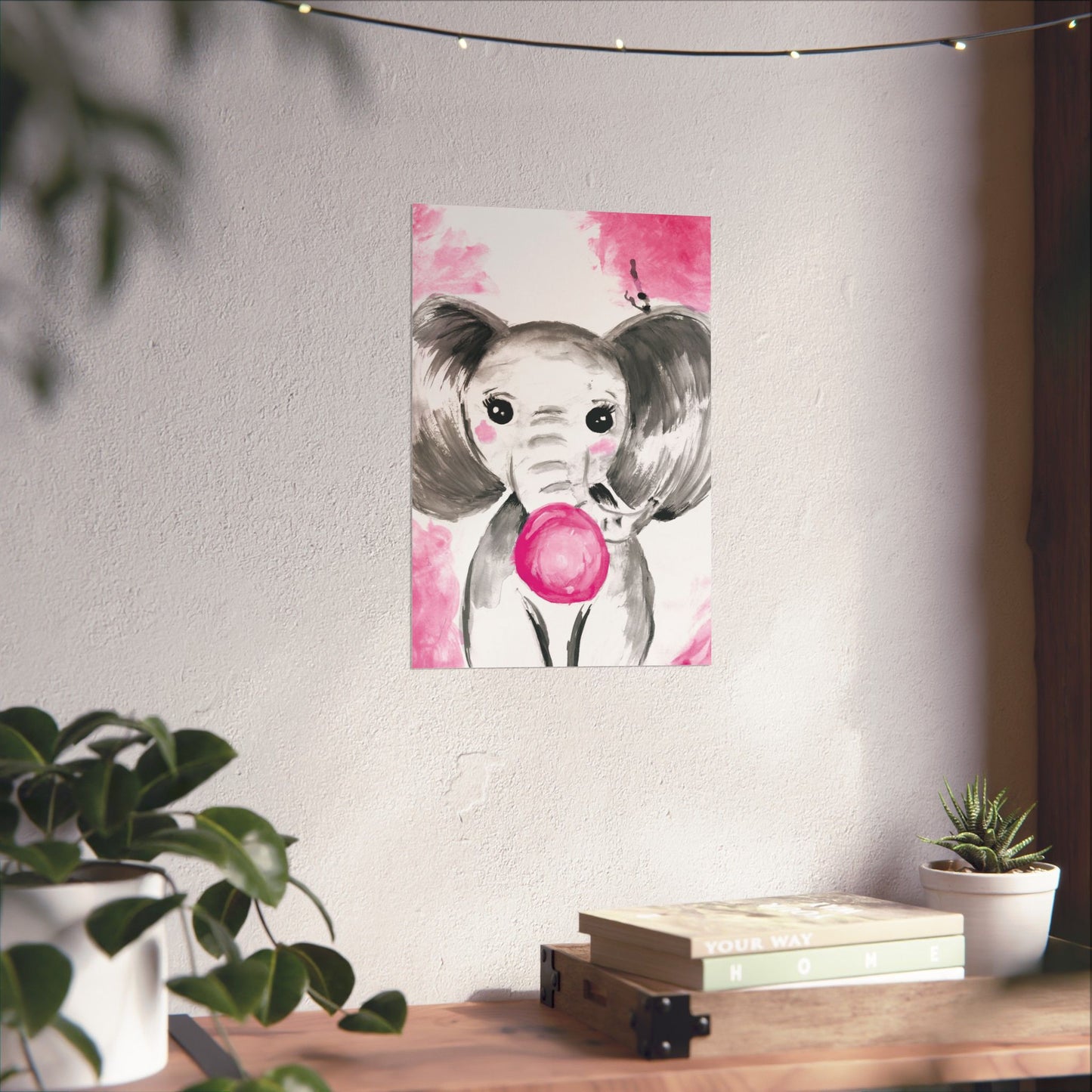 Little Elephant with pink bubblegum without AI - Matte Vertical Posters