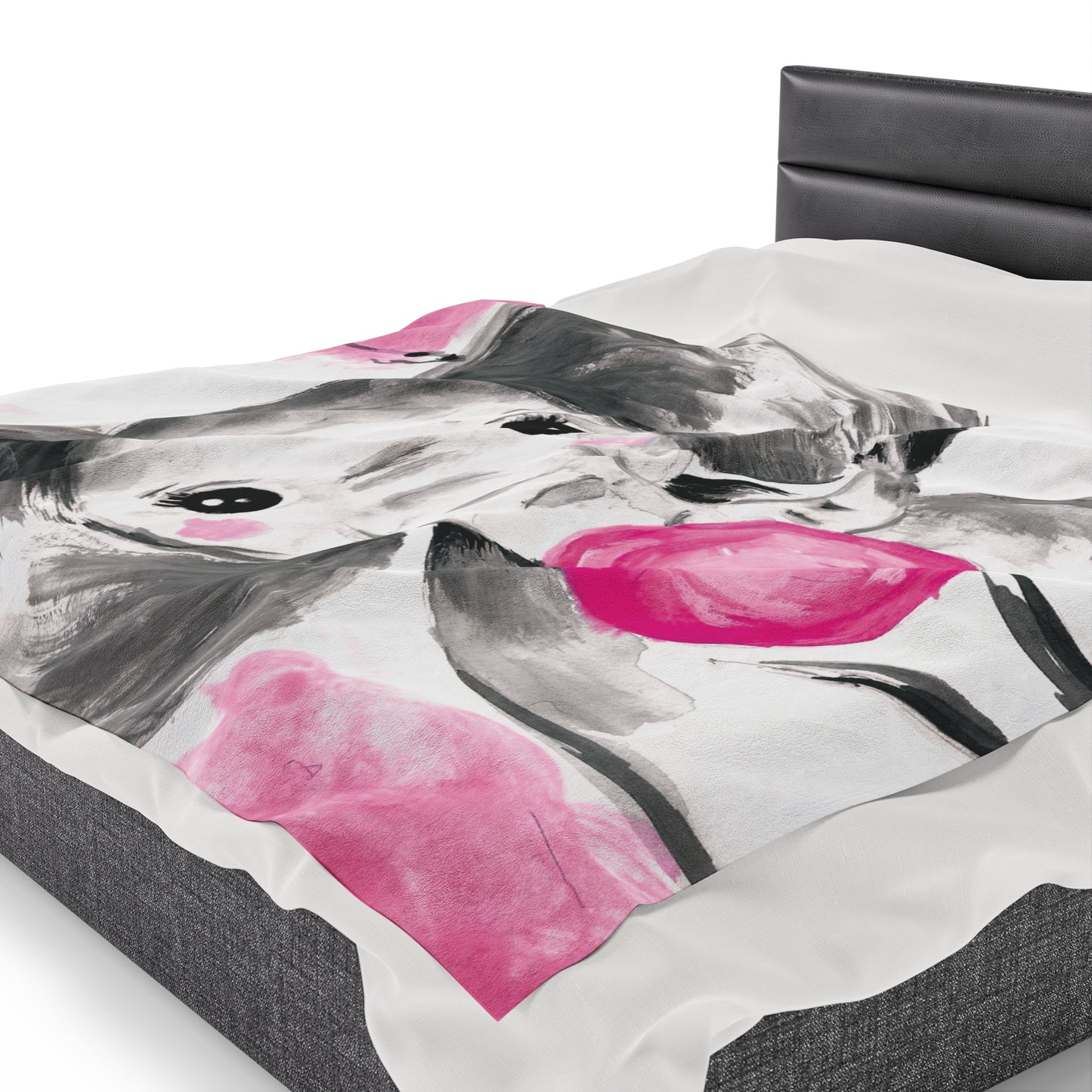 Little Elephant with pink bubblegum without AI - Velveteen Plush Blanket