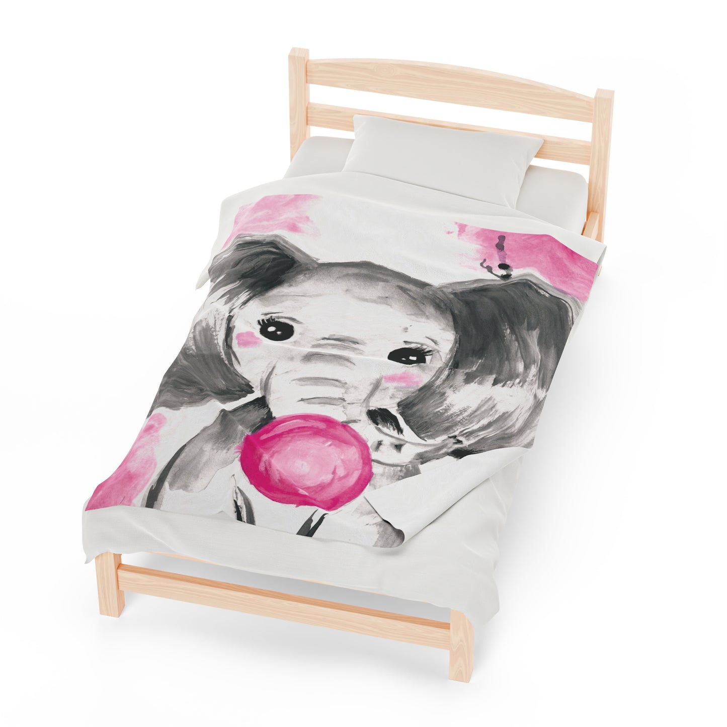Little Elephant with pink bubblegum without AI - Velveteen Plush Blanket