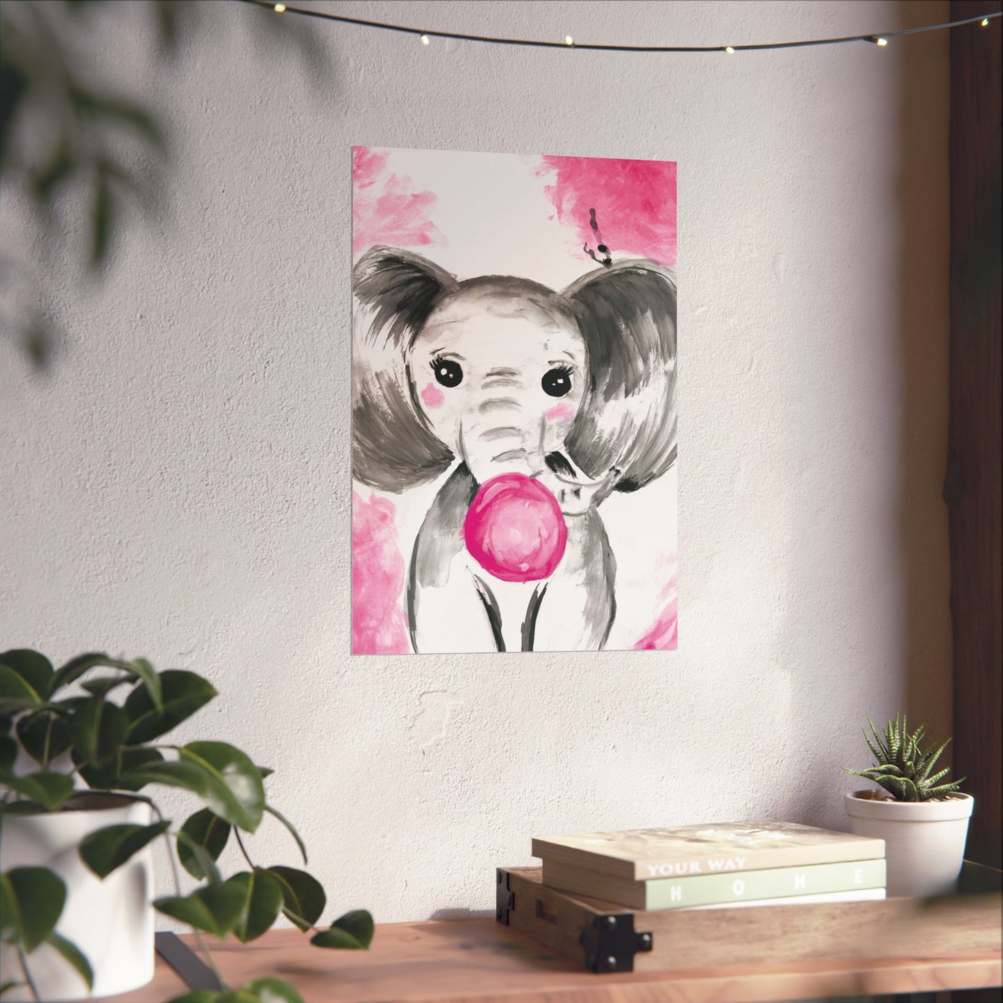 Little Elephant with pink bubblegum without AI - Matte Vertical Posters