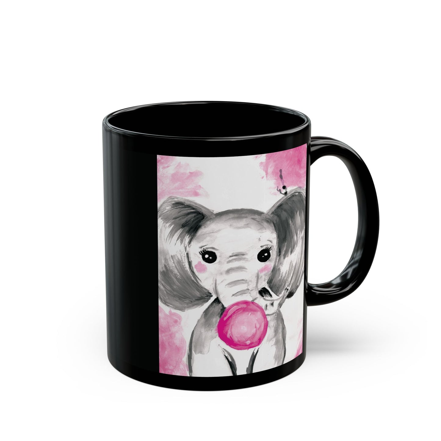 Little Elephant with pink bubblegum without AI - Black Mug (11oz, 15oz)