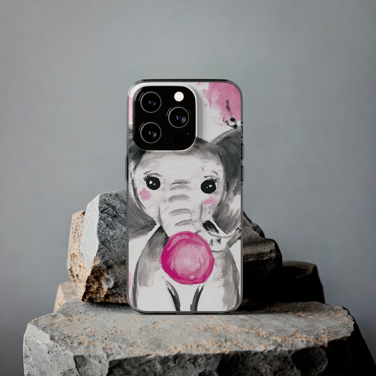 Little Elephant with pink bubblegum without AI - Soft Phone Cases