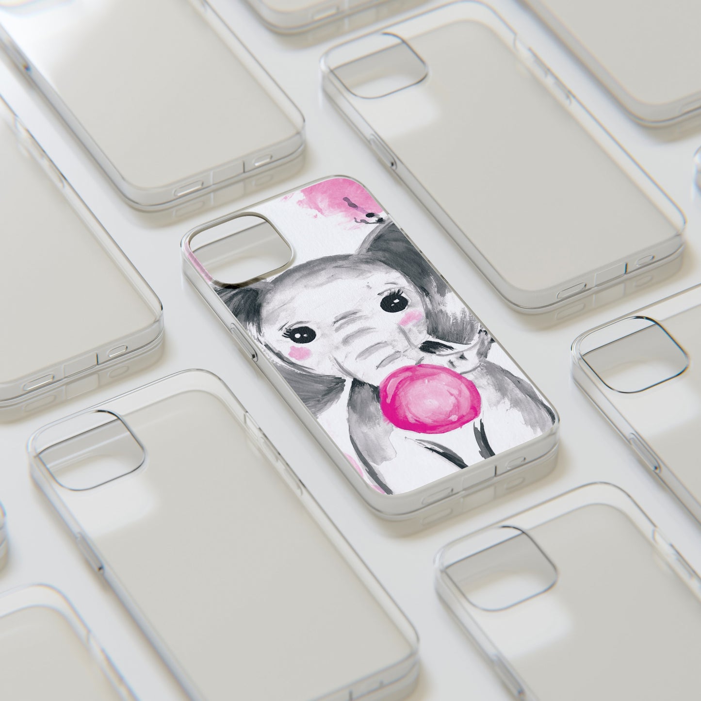 Little Elephant with pink bubblegum without AI - Soft Phone Cases