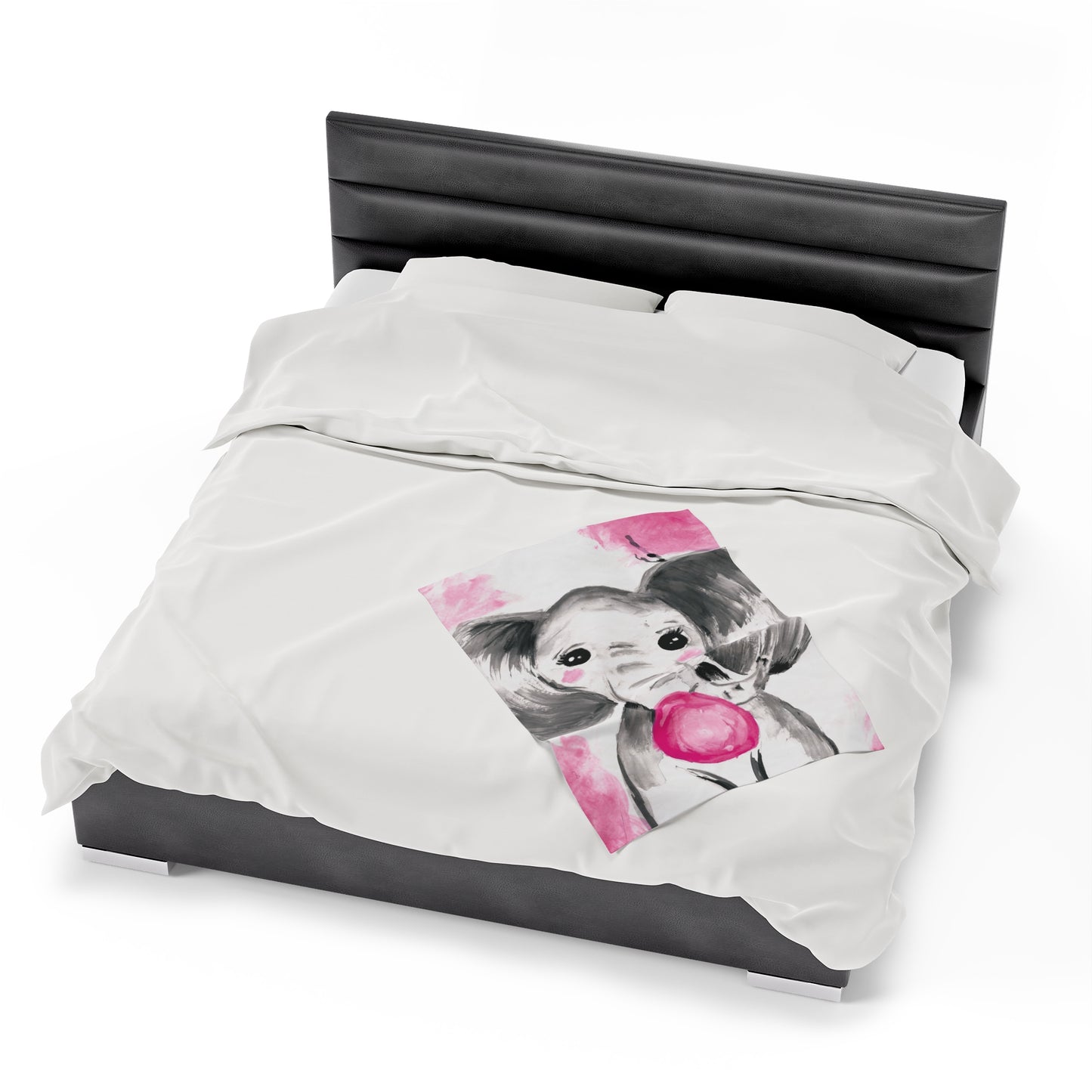 Little Elephant with pink bubblegum without AI - Velveteen Plush Blanket