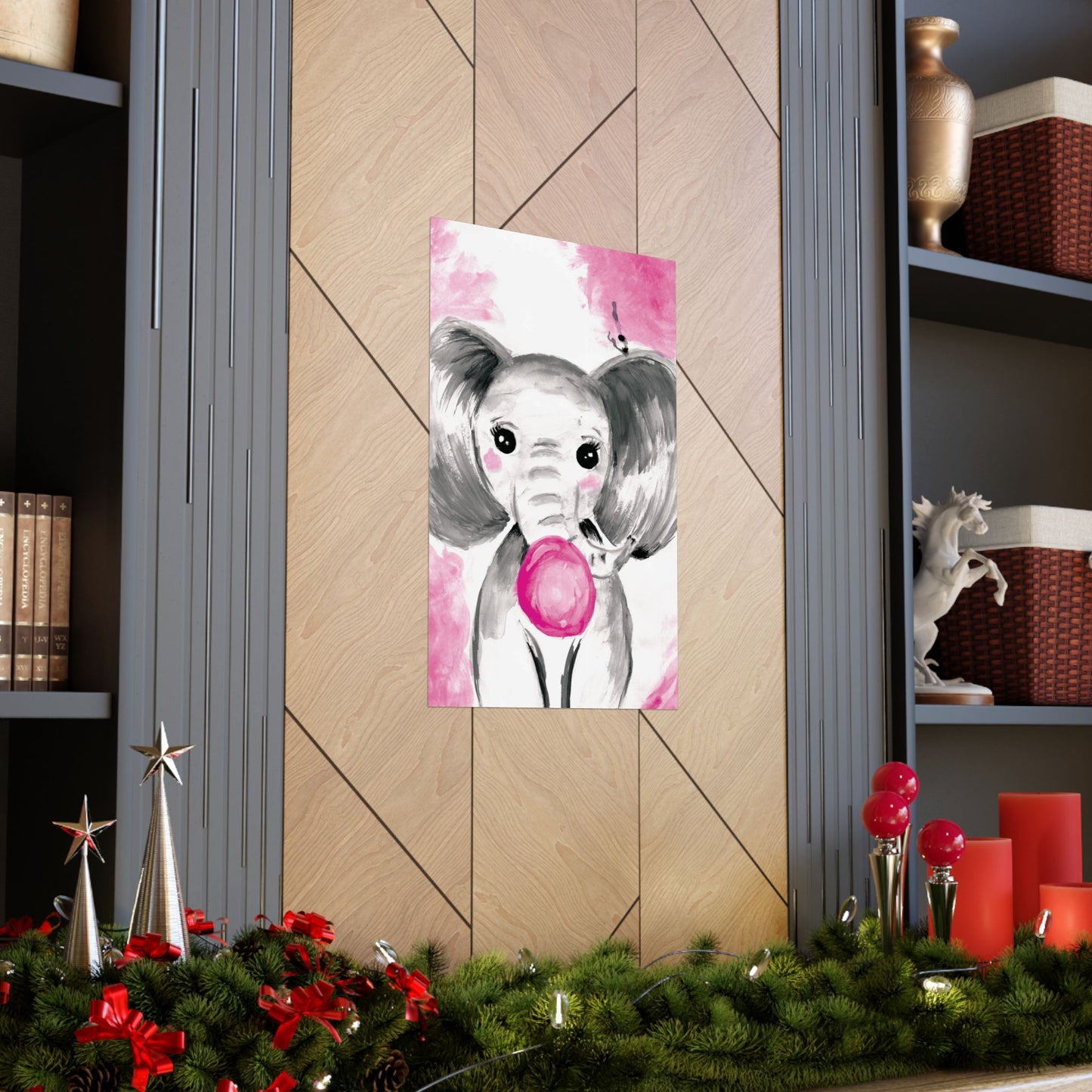 Little Elephant with pink bubblegum without AI - Matte Vertical Posters