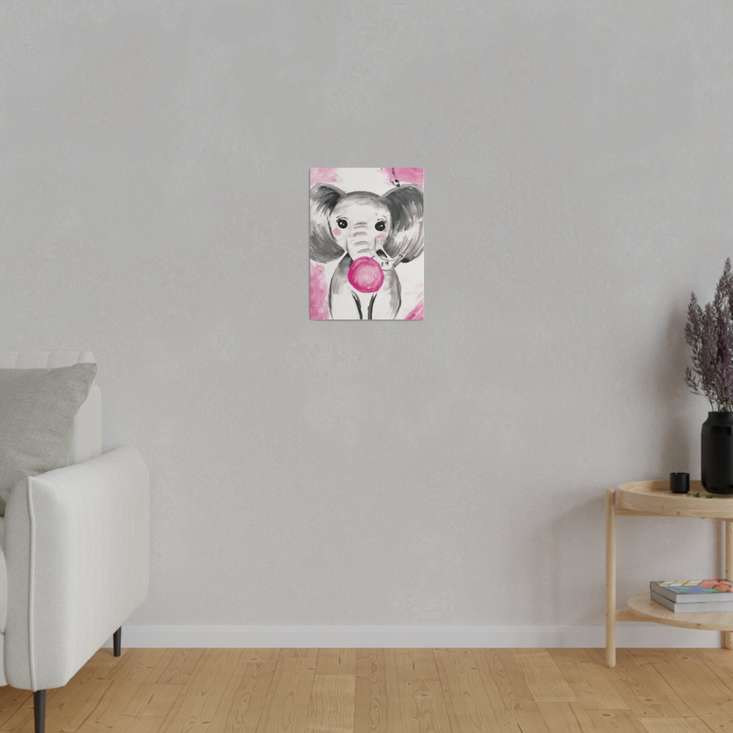Little Elephant with pink bubblegum without AI - Matte Canvas, Stretched, 0.75"