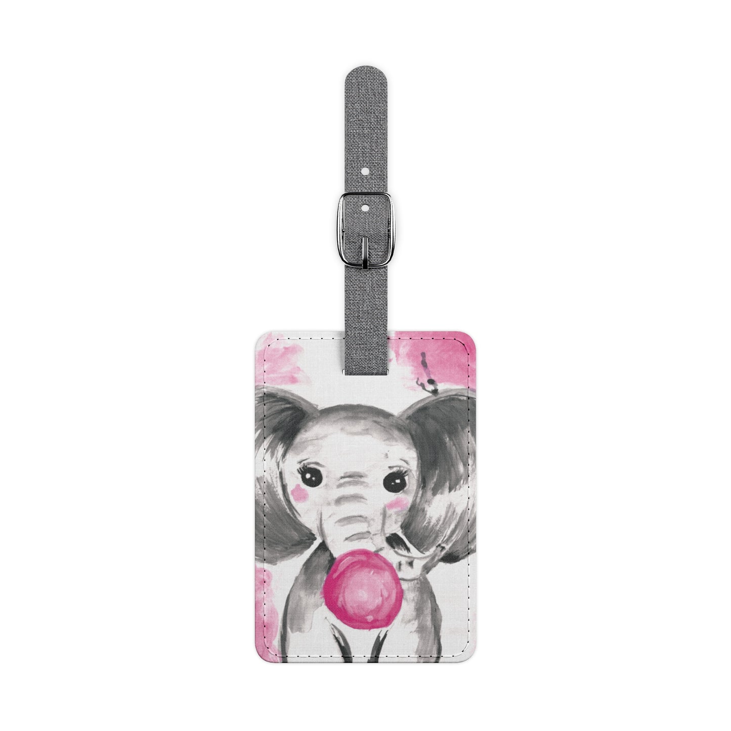 Little Elephant with pink bubblegum without AI - Saffiano Polyester Luggage Tag, Rectangle