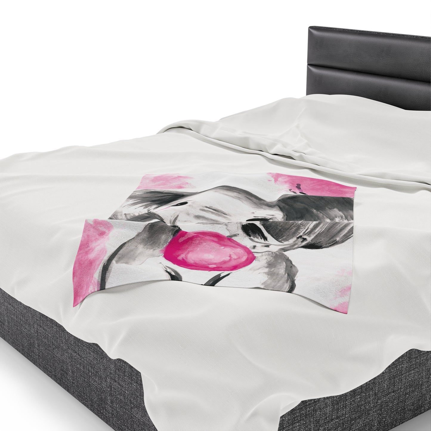 Little Elephant with pink bubblegum without AI - Velveteen Plush Blanket