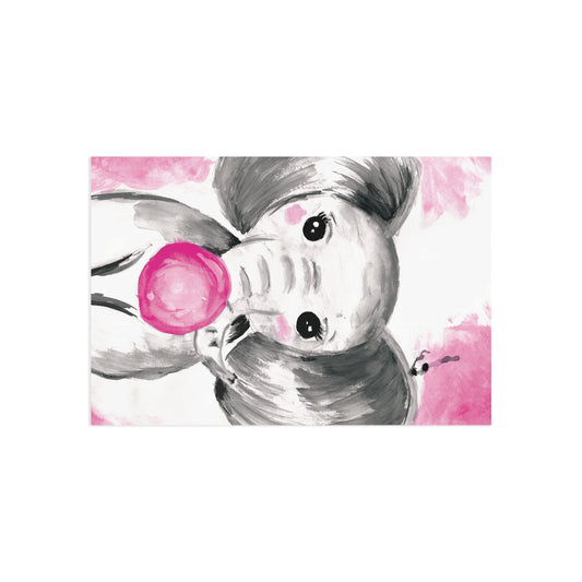 Little Elephant with pink bubblegum without AI - Fine Art Postcards