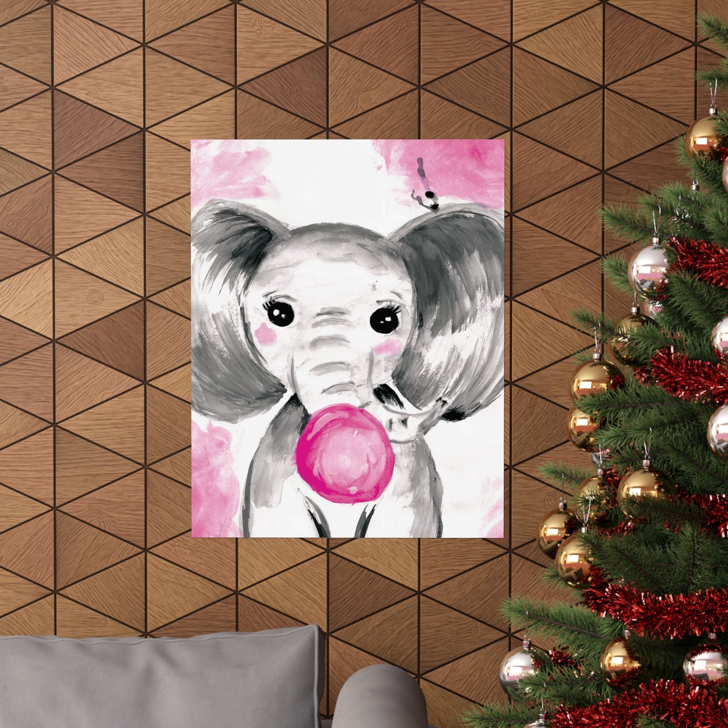 Little Elephant with pink bubblegum without AI - Matte Vertical Posters