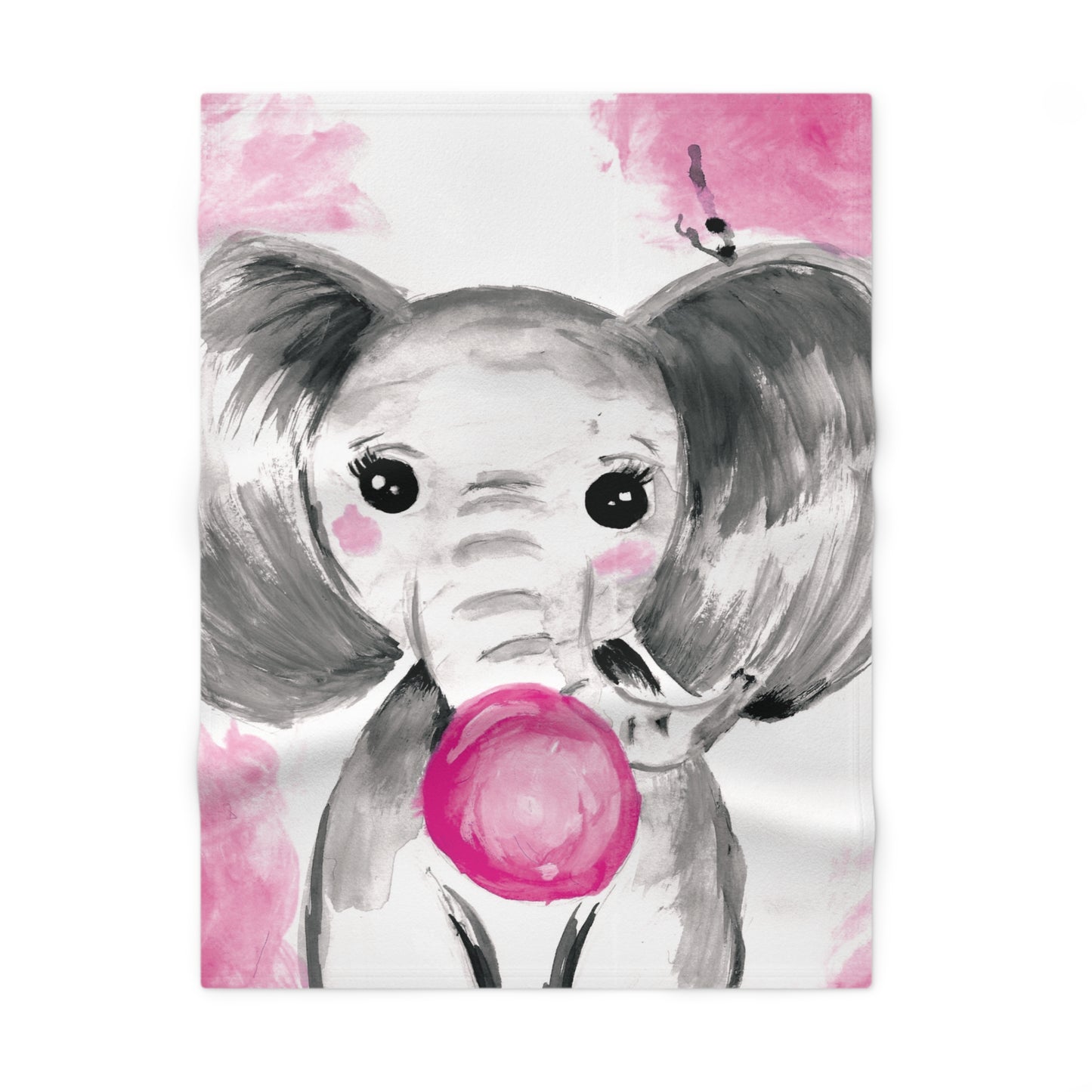Little Elephant with pink bubblegum without AI - Soft Fleece Baby Blanket