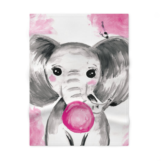Little Elephant with pink bubblegum without AI - Soft Fleece Baby Blanket