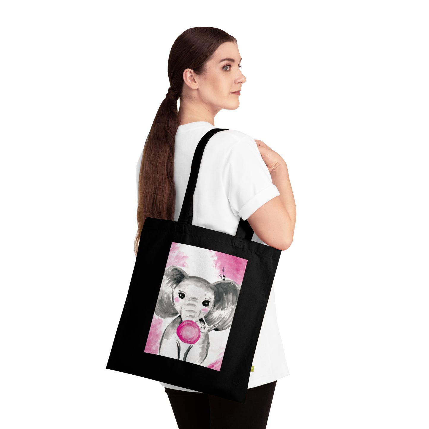 Little Elephant with pink bubblegum without AI - Organic Cotton Tote Bag