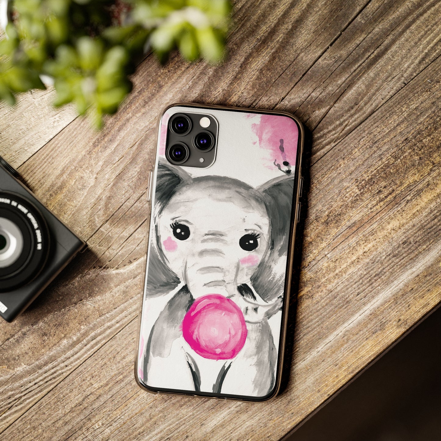 Little Elephant with pink bubblegum without AI - Soft Phone Cases