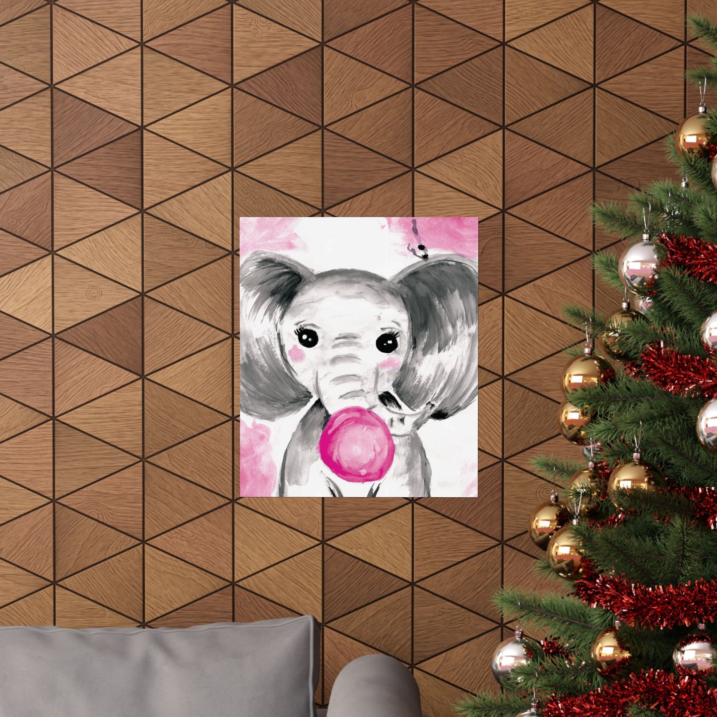 Little Elephant with pink bubblegum without AI - Matte Vertical Posters