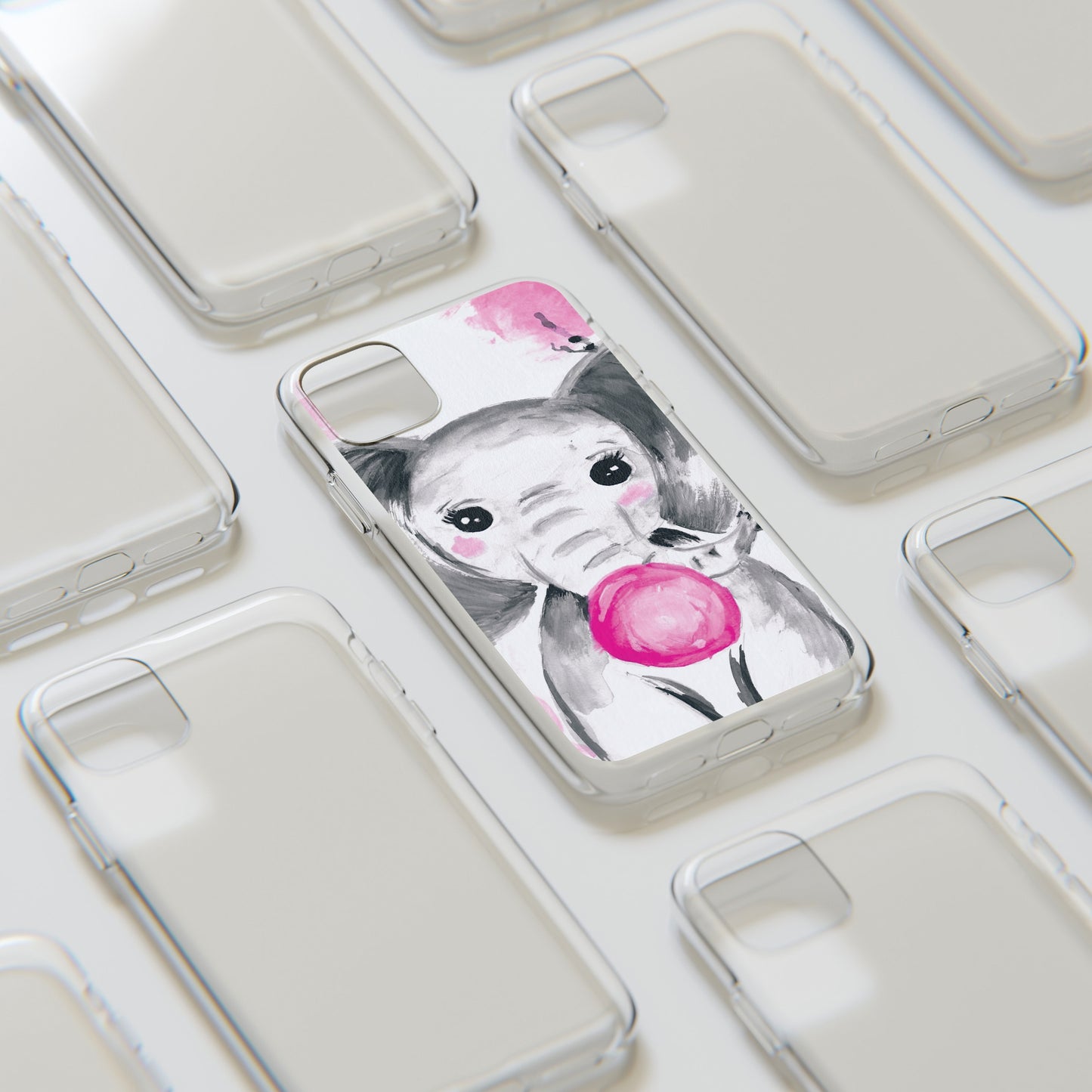 Little Elephant with pink bubblegum without AI - Soft Phone Cases
