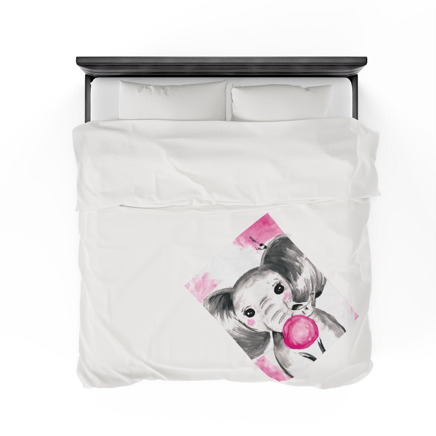 Little Elephant with pink bubblegum without AI - Velveteen Plush Blanket