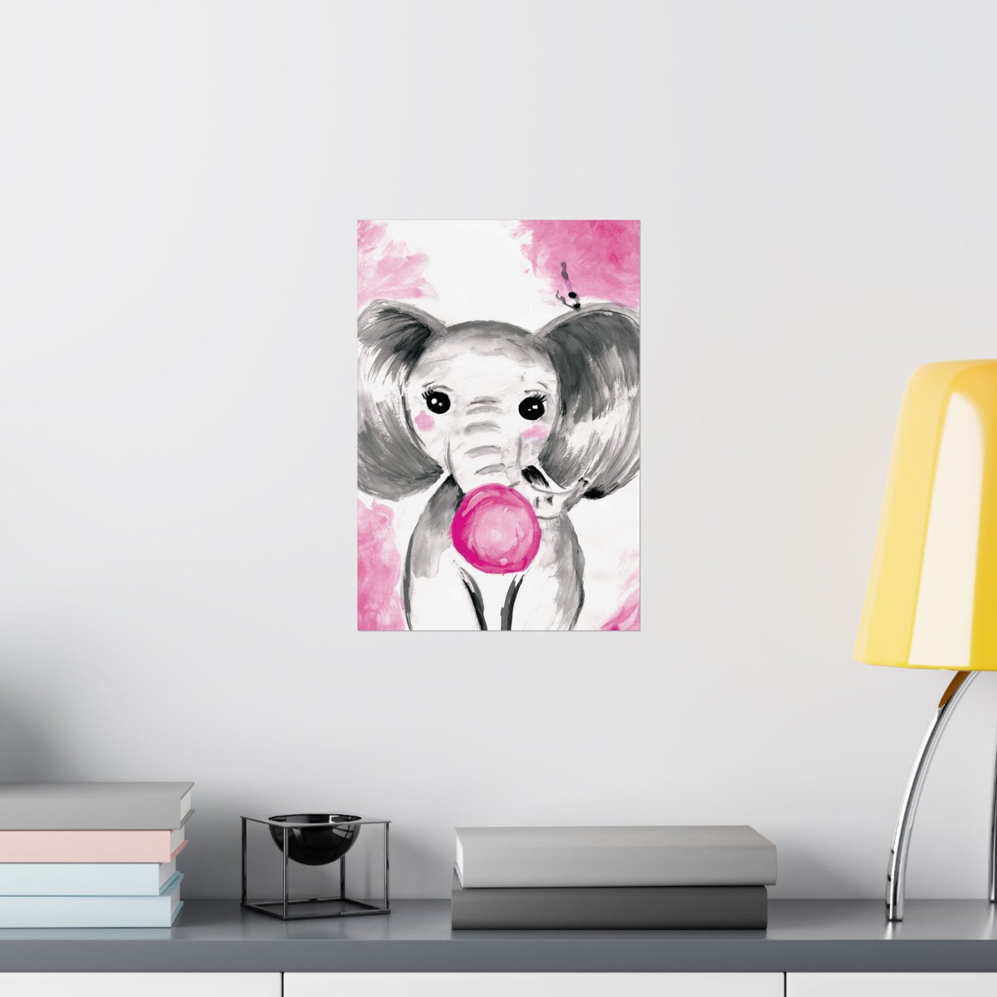 Little Elephant with pink bubblegum without AI - Matte Vertical Posters