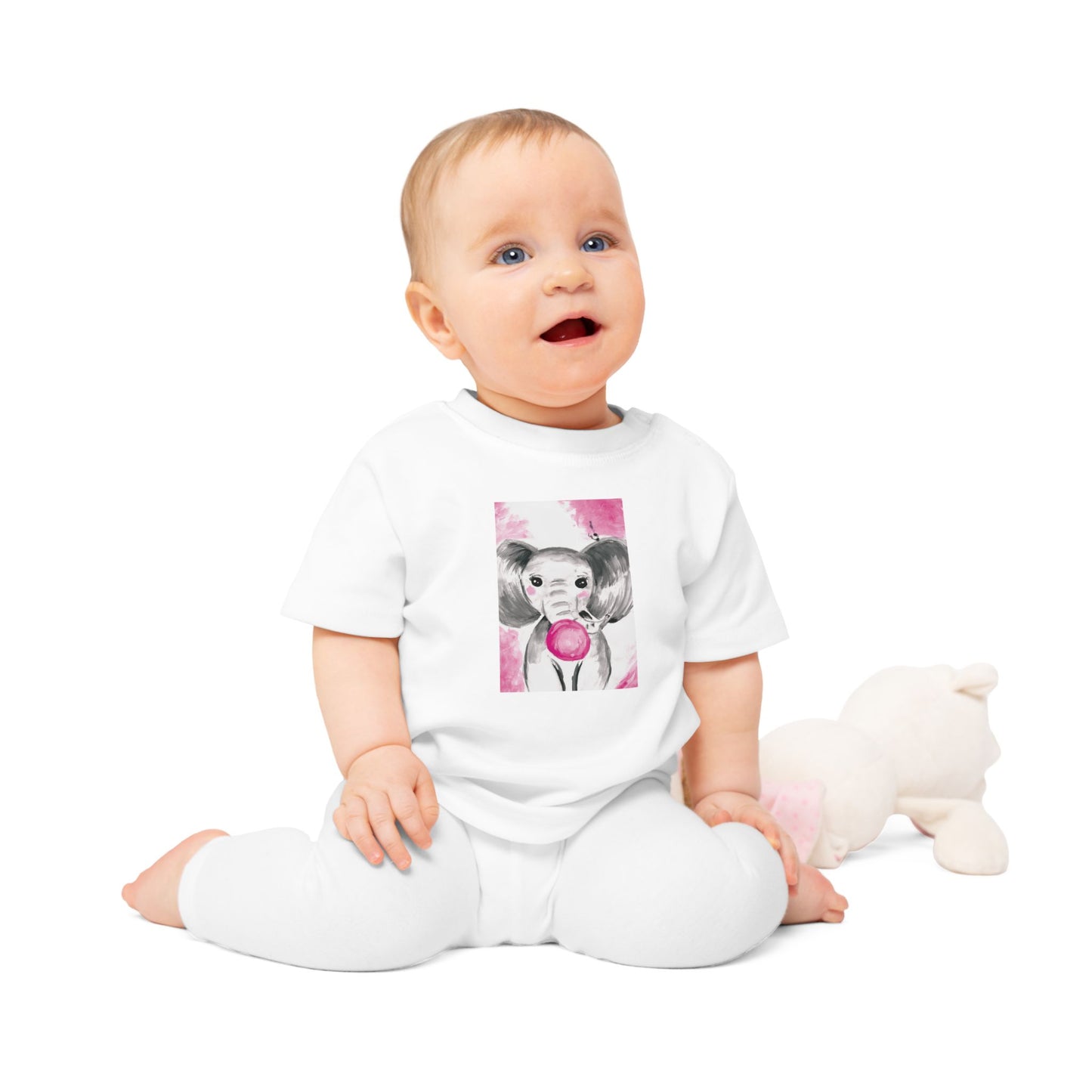 Little Elephant with pink bubblegum without AI - Baby T-Shirt