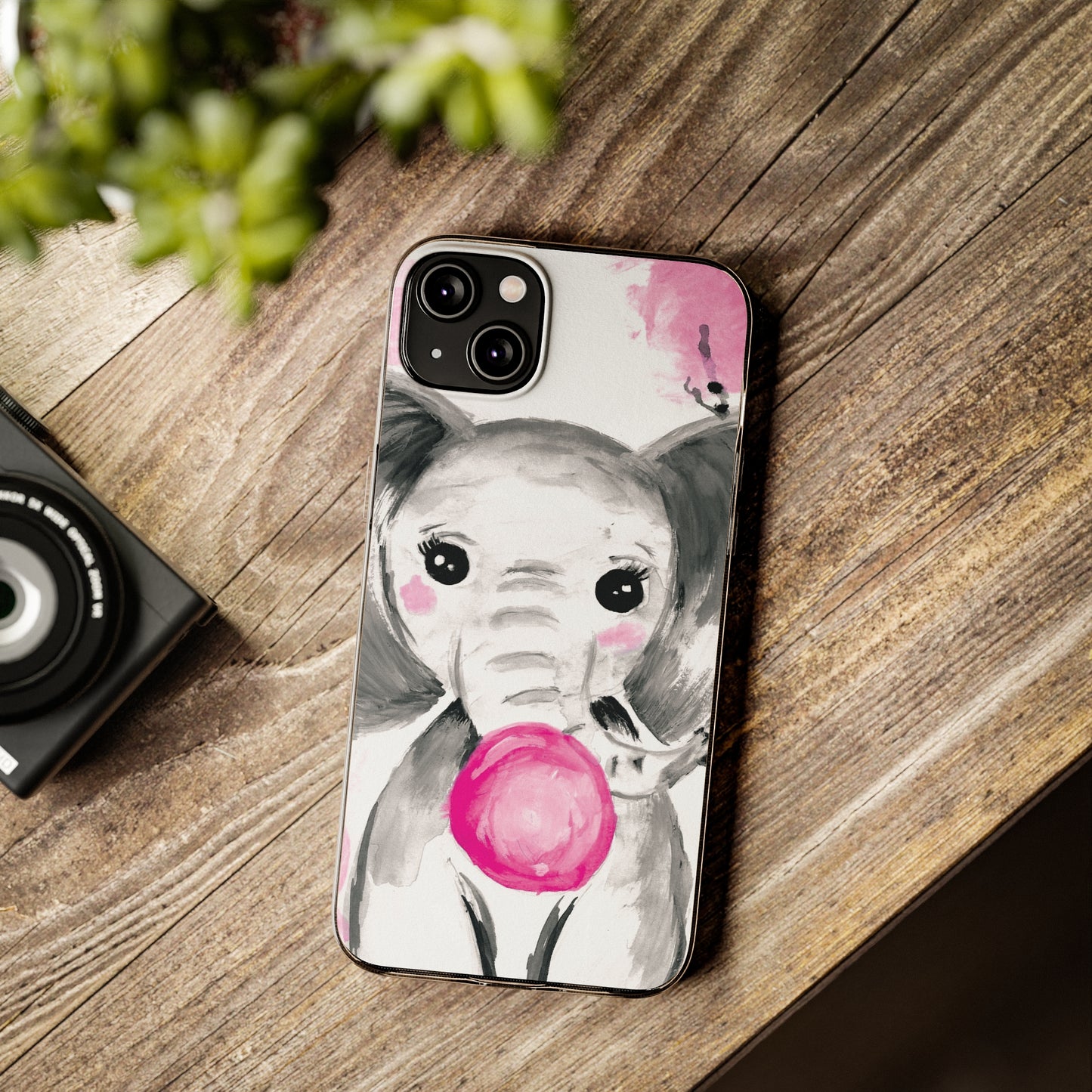 Little Elephant with pink bubblegum without AI - Soft Phone Cases