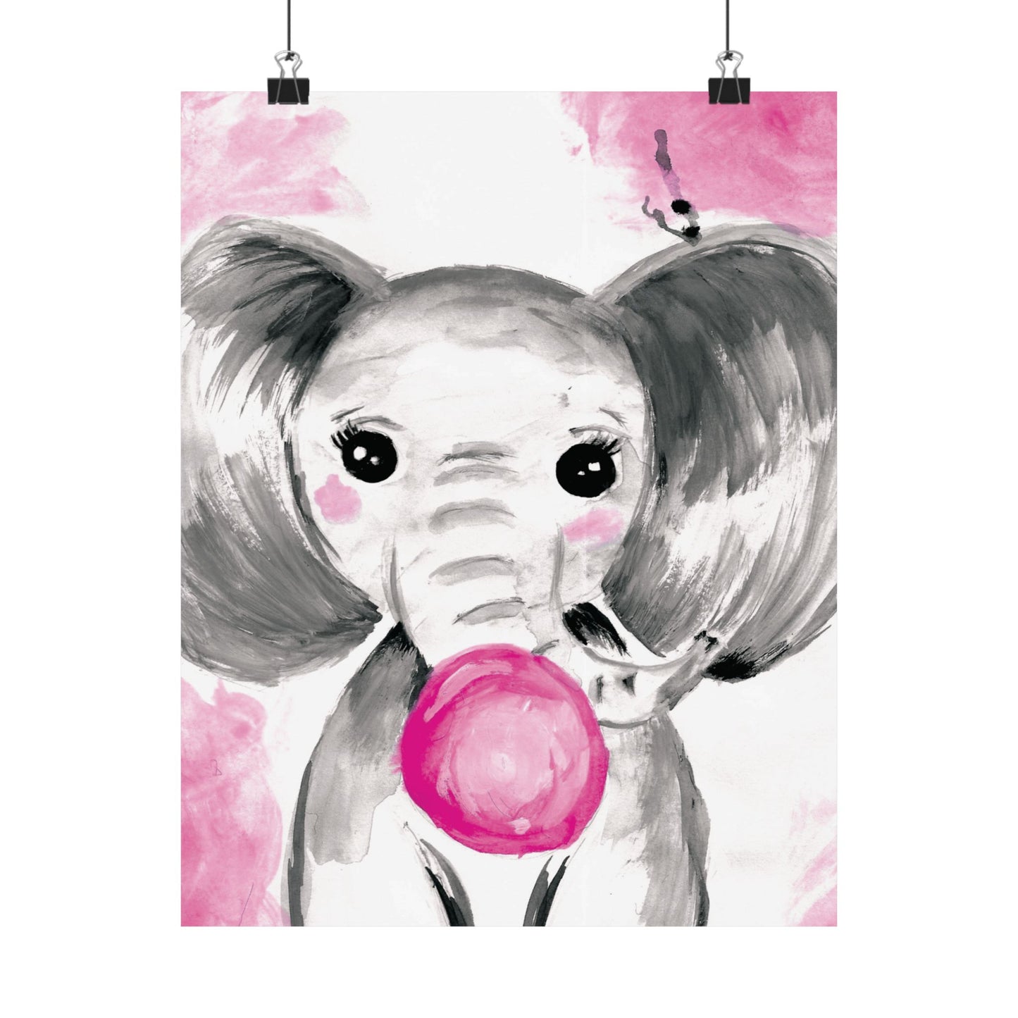 Little Elephant with pink bubblegum without AI - Matte Vertical Posters