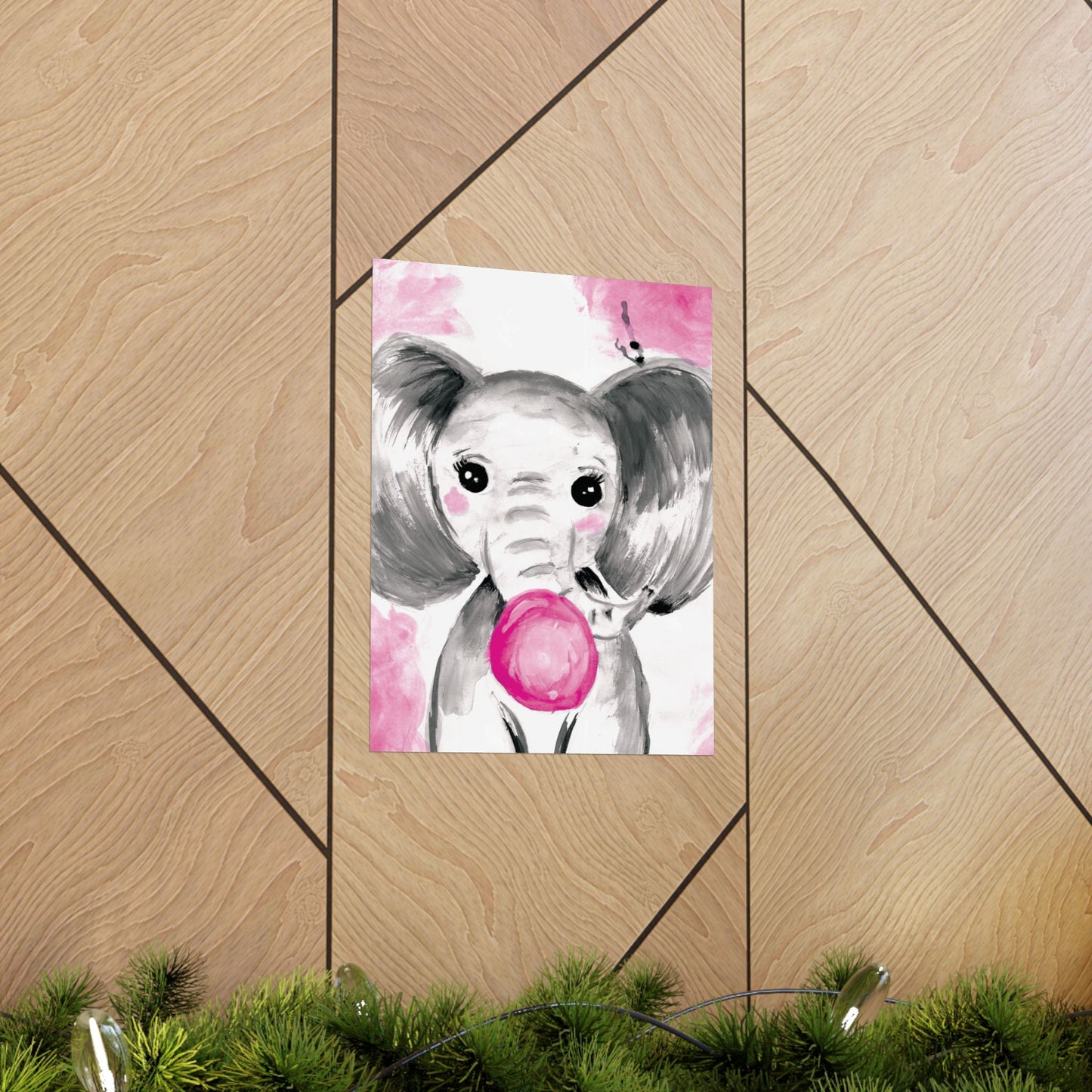 Little Elephant with pink bubblegum without AI - Matte Vertical Posters