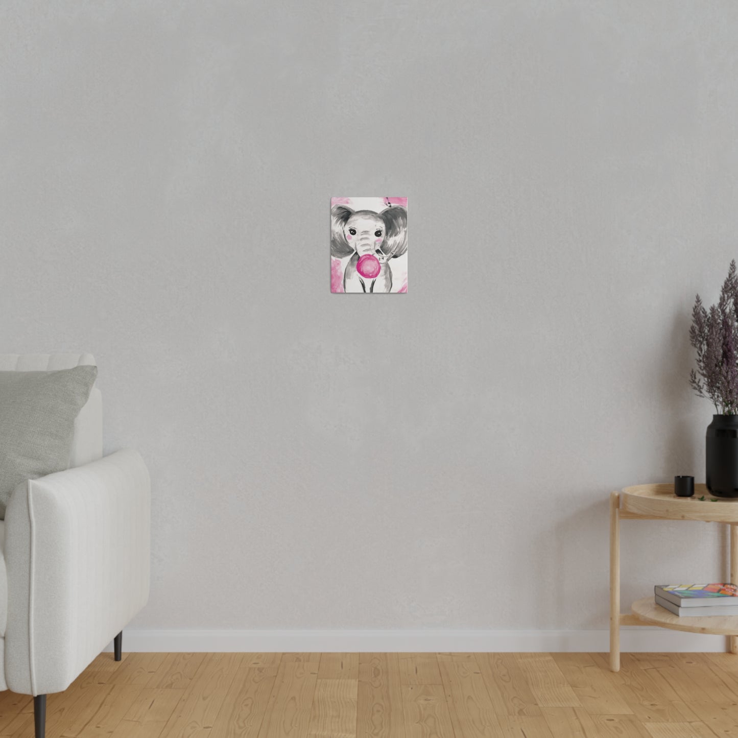 Little Elephant with pink bubblegum without AI - Matte Canvas, Stretched, 0.75"