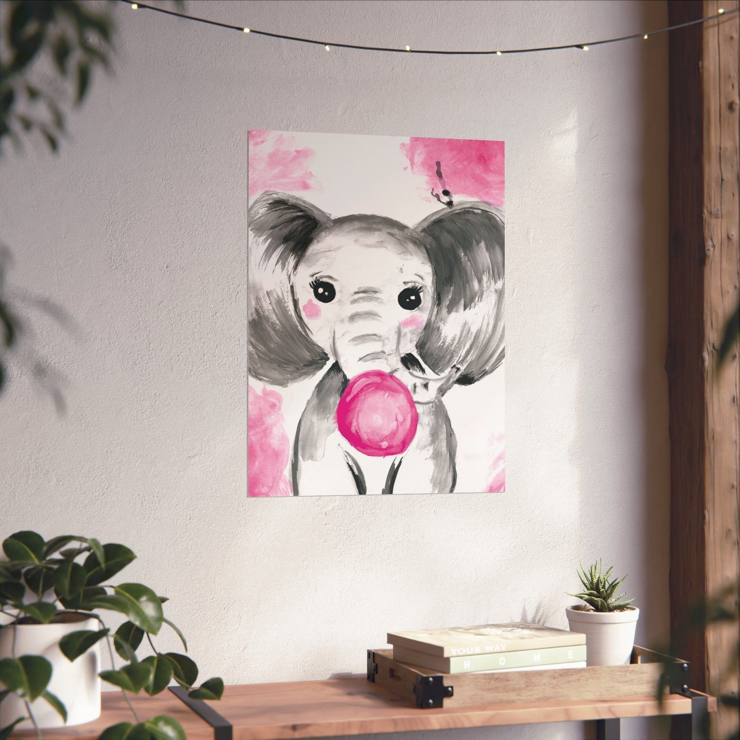 Little Elephant with pink bubblegum without AI - Matte Vertical Posters
