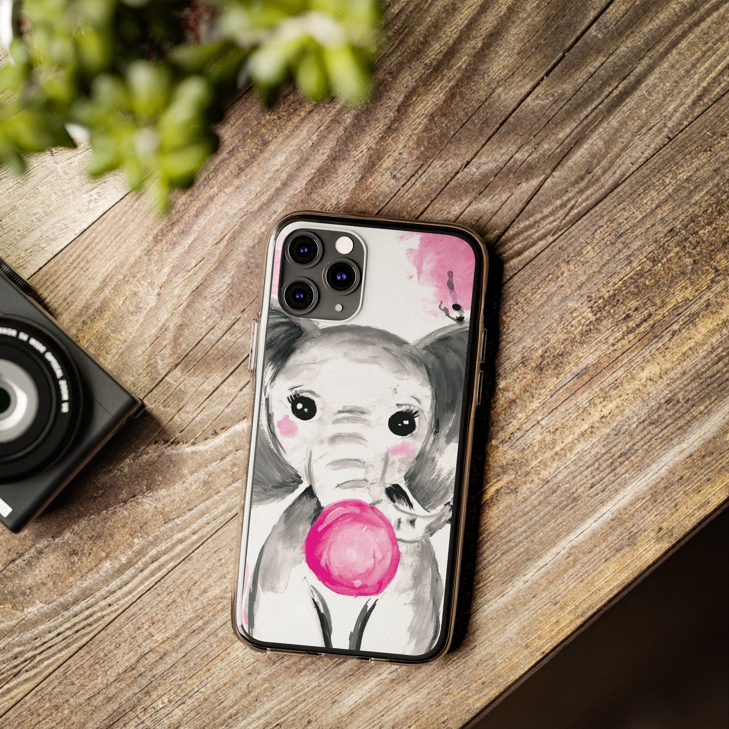 Little Elephant with pink bubblegum without AI - Soft Phone Cases
