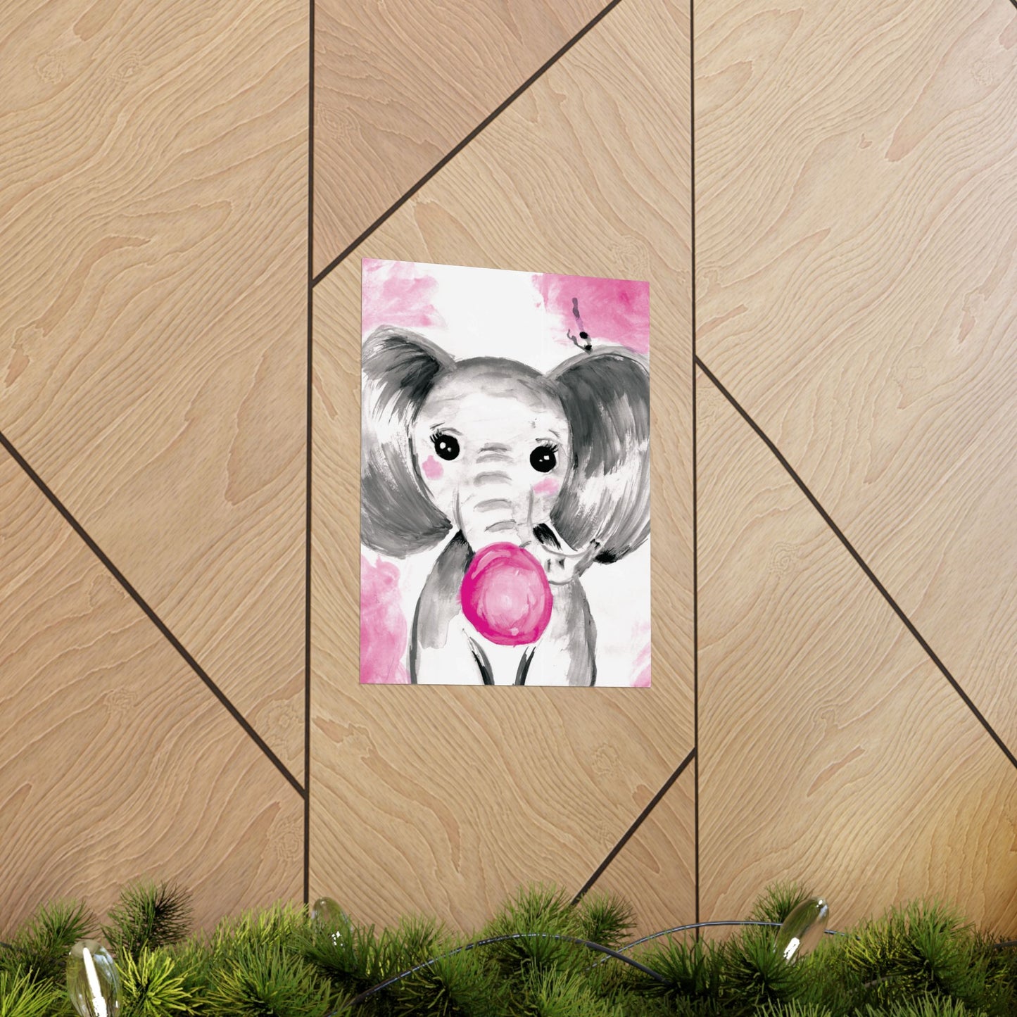 Little Elephant with pink bubblegum without AI - Matte Vertical Posters