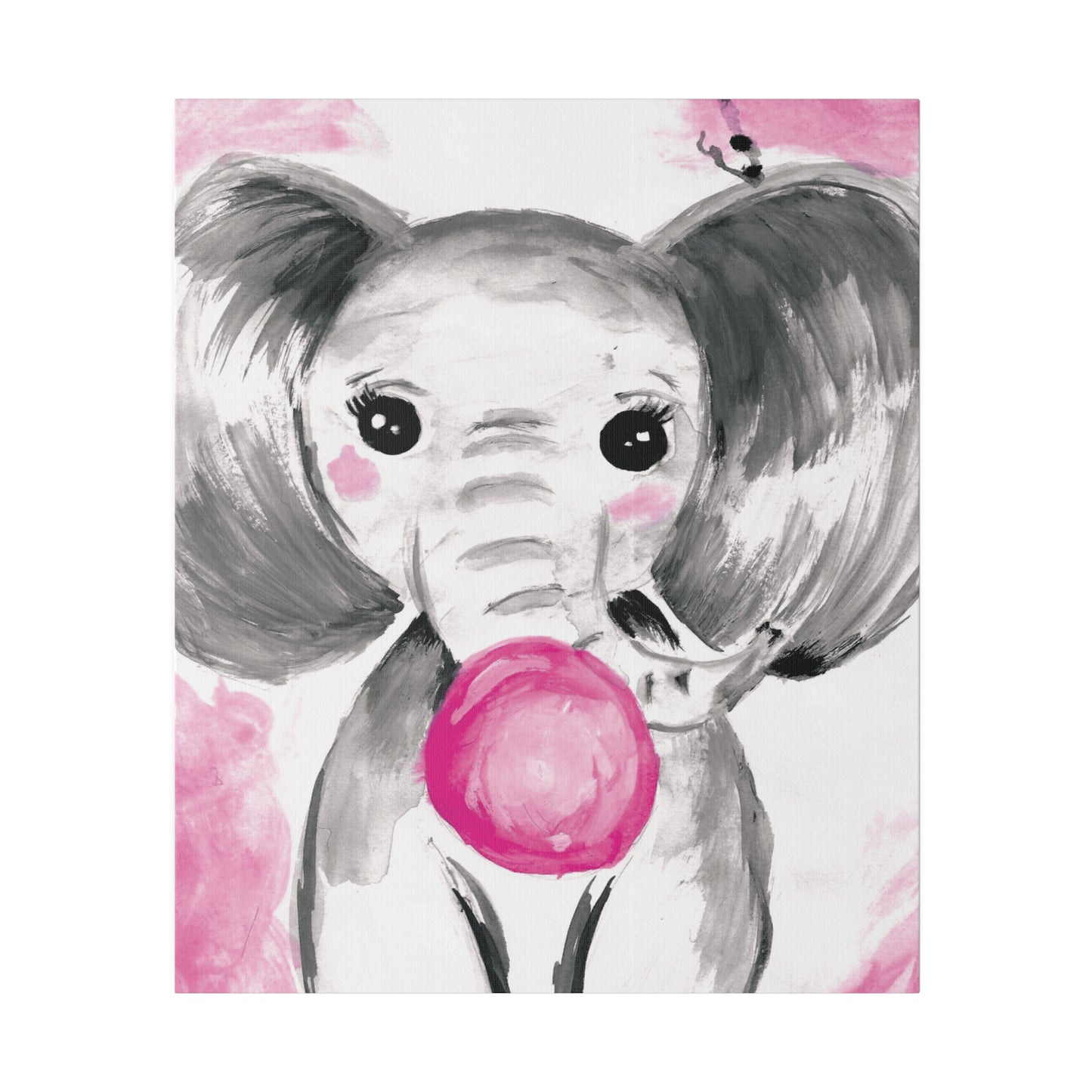 Little Elephant with pink bubblegum without AI - Matte Canvas, Stretched, 0.75"